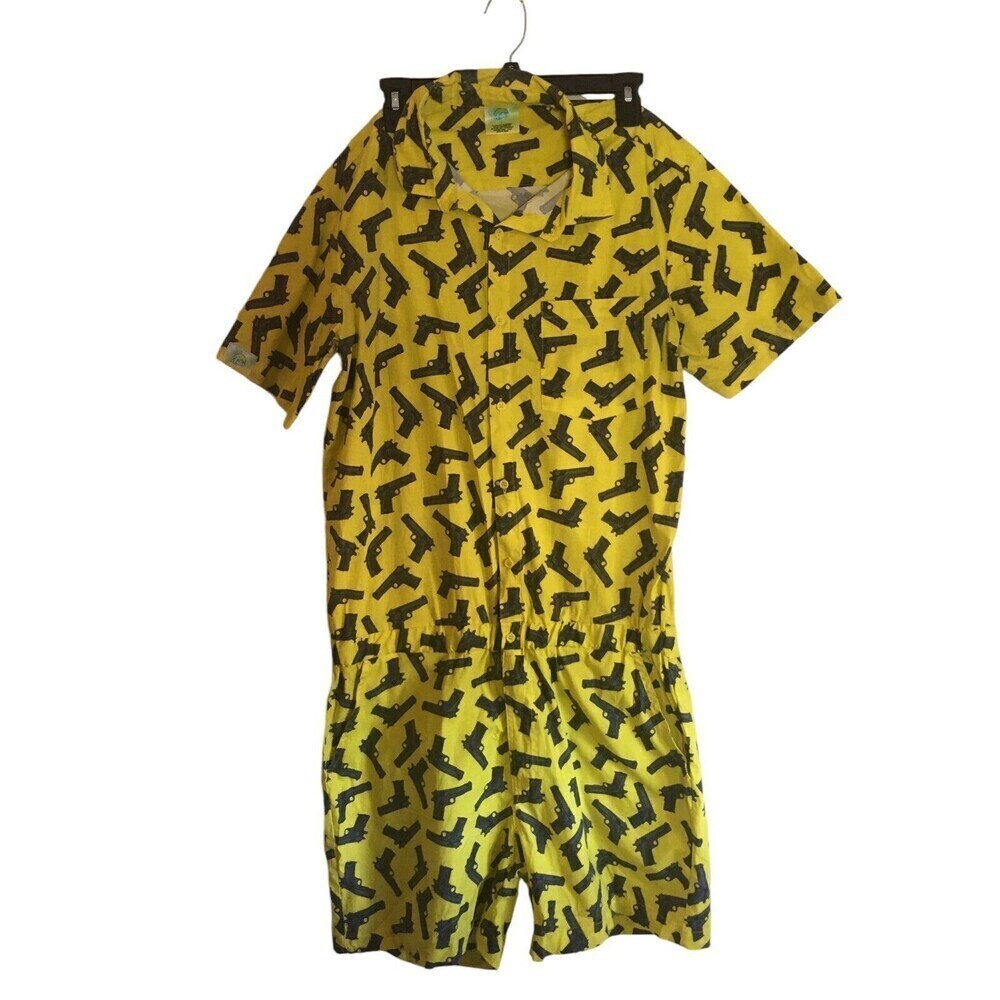Zesties Romper Men's Size Large Yellow Short Sleeve Button Up